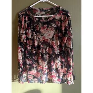 Potter’s pot black sheer floral blouse womens M